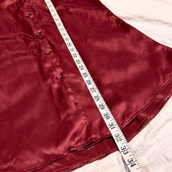 Vintage 90s Victoria Secret Size S Satin Sleep Shirt Burgundy Red Button Up - Picture 9 of 16